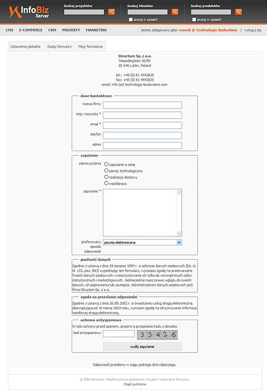 uruchomienie formularza internetowego - tryb podglądu formularza w trakcie edycji